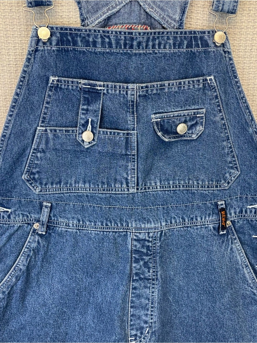 Vtg Revolt Denim Carpenter Bib Overalls Womens Sz 18 Blue Embroidered Boho Y2K - Picture 3 of 12